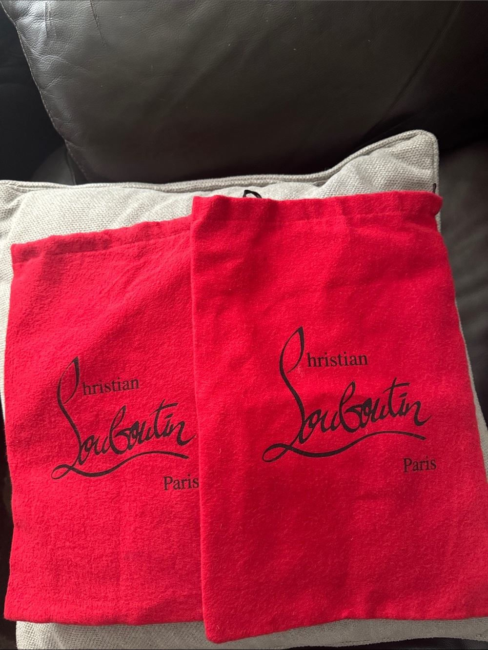 Christian Louboutin Red Logo Drawstring Dust Bags (Pair) mint condition,l